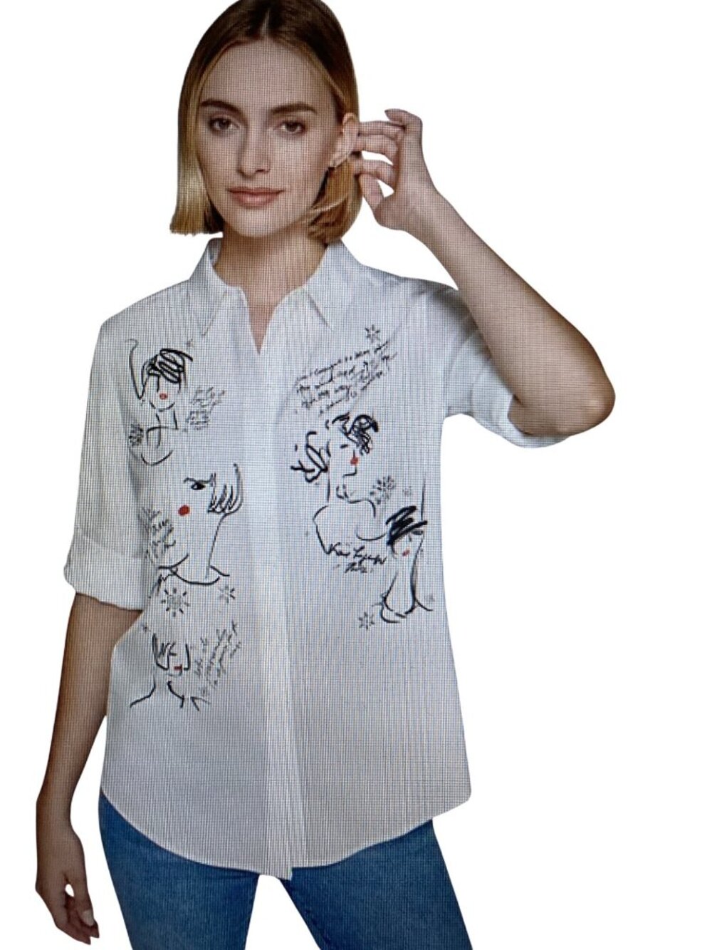 KARL LAGERFELD PARIS WOMENS GRAPHIC SHIRT SOFT WHITE L  NWT